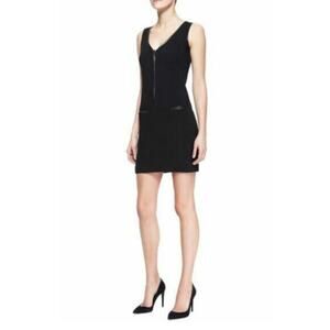 Ralph Lauren Black Label Wool Leather V-Neck Sleeveless Bodycon Dress 0 ITALY